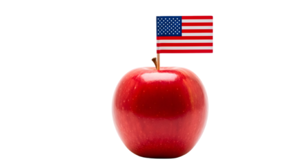 American flag on a red apple isolated on transparent background