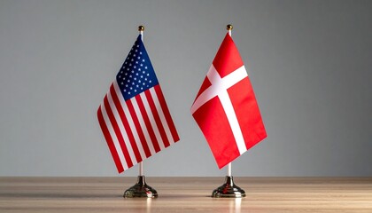 US and Denmark table flags side by side symbolizing diplomatic presence and cultural connection