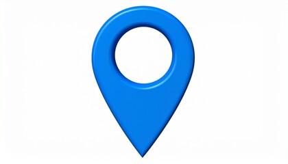 Blue map location pin with central hole on clean background