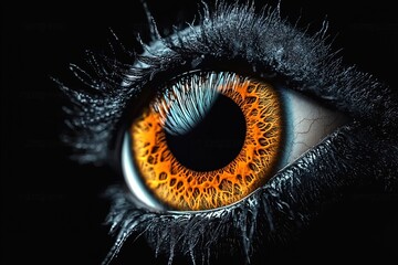 Eye iris on black background. Ai Generative