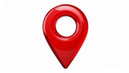 3D red map location pin with glossy finish and central hole