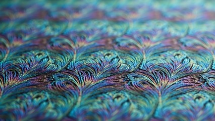 Vibrant Iridescent Peacock Feather Pattern Closeup.