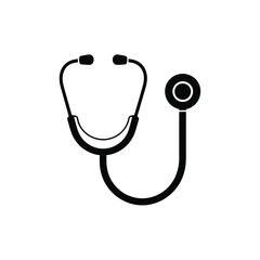 Simple black and white illustration of a medical stethoscope for healthcare