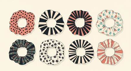 Set of vector Easter eggs with seamless floral patterns featuring spring flowers and leaves for nature-themed holiday decorations and card design elements