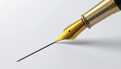 "Gold fountain pen nib writing on white surface"