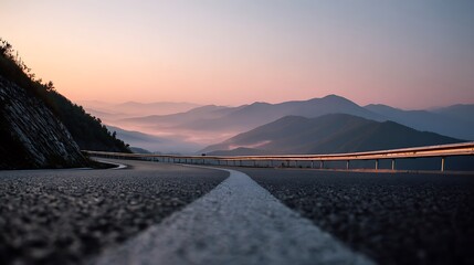 Obraz premium Mountain Road at Dawn with Foggy Background