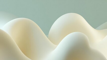 Abstract landscape with smooth, cream-colored dunes and gentle gradients, set against a pale green sky. Concept Abstract landscape, Cream dunes, Gentle gradients, Pale green sky, Minimalist desert