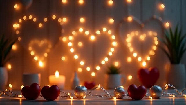 A romantic valentines day video setup with heart lights on transparent background