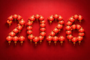 Lunar new year concept. 2026 made of tradional red lantern