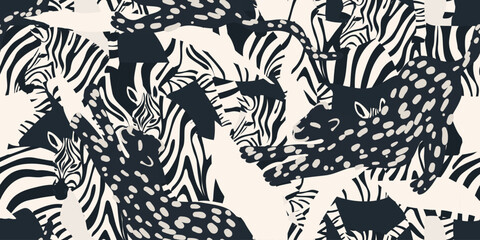 Abstract zebras and leopards pattern. Collage artistic graphic print. Fashionable template for design. © MURRIRA