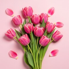 Obraz premium Vibrant pink tulips on soft pink background