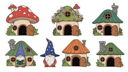 Obraz premium Cute Gnome Houses and Mushroom Homes Collection for Fantasy and Fairytale Designs