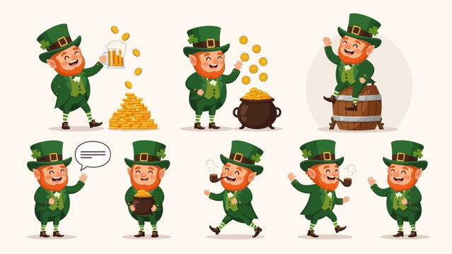 Leprechaun Collection: Festive St. Patrick's Day Characters with Gold and Beer