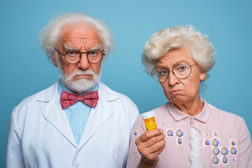Angry Senior Doctor and Unhappy Patient with a Bottle of Pills