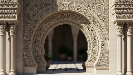 Ornate Archway with Intricate Carvings and Columns.