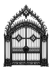 gothic wrought iron gate with pointed arch and symmetrical ornamental metalwork illustration style for architectural and decorative design use
