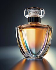 Luxury Perfume bottle over reflective metallic background. Generative Ai