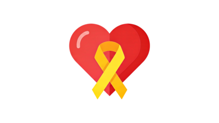 Heart with Yellow Ribbon Symbolizing Support and Awareness. transparent background