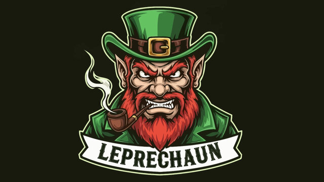 Angry Leprechaun Smoking Pipe with Hat and Beard, St. Patrick's Day Symbol