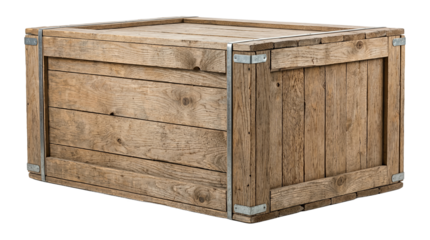 Old wooden crate isolated on white background perfect for storage and shipping concepts. transparent background