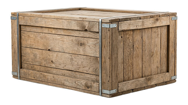 Old wooden crate isolated on white background perfect for storage and shipping concepts. transparent background