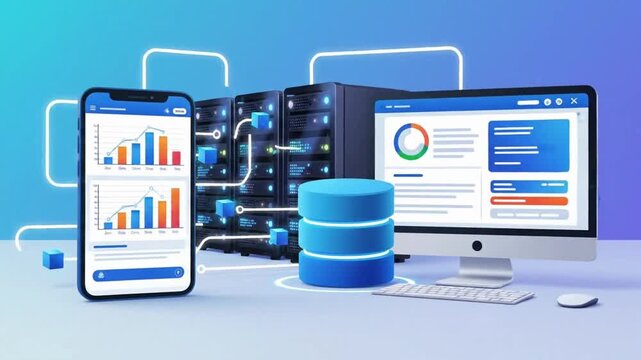 Digital illustration of server technology and data flow