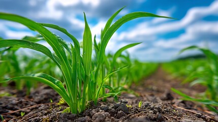 Green crop field growing under ideal natural condition sustainable agriculture landscape food production environment