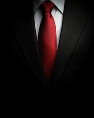 Black suit and red tie in dark ambience. Generative Ai