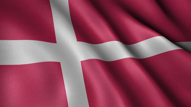 Denmark Flag Animation Loop &ndash; Waving Red and White Danish National Flag Background with Realistic Fabric Texture, Seamless Motion for Video, Broadcast, Travel, News and Cultural Projects