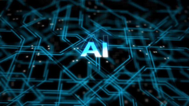 Artificial Intelligence Cyberspace System with Glowing Digital Circuit Network and Futuristic Data Processing Grid Representing Virtual Machine Learning and Advanced Automation Technology.