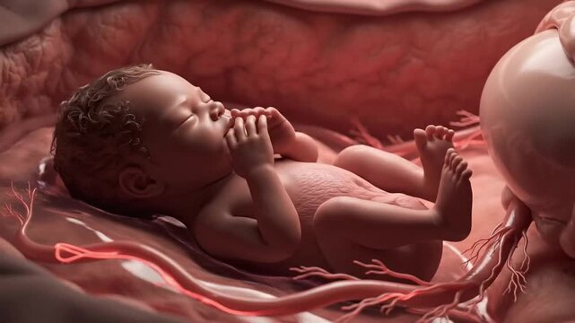 Realistic fetus in womb illustration