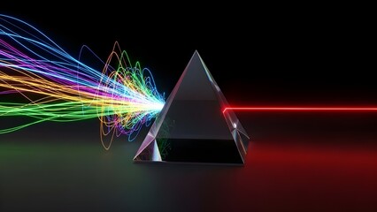 Trading signal and logic concept with glass prism refracting chaotic light