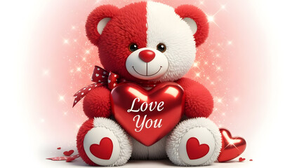 Red Teddy Bear Holding Heart with I Love You Valentine Illustration