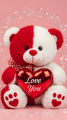 Red Teddy Bear Holding Heart with I Love You Valentine Illustration
