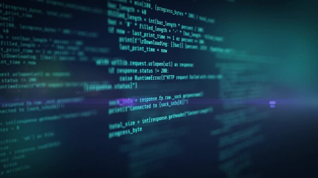 Binary code information language monitor program abstract programming code technology background with digital script and software development.