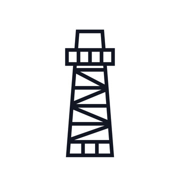 Observation tower to protect the territory logo icon sign. Watch tower with a ladder leading silhouette. Guard post for design of military security or defense. Simple flat design for game, app element