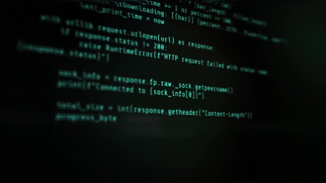 Digital display cyberspace binary code information language monitor program abstract programming code technology background with digital script and software development.