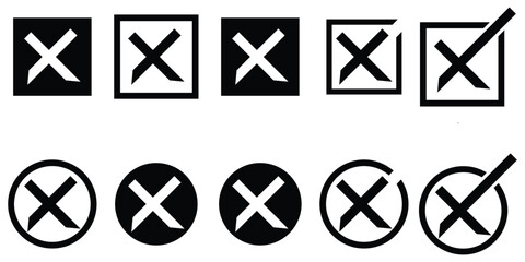 set of checkmark and cross icons in squares and circles on white background © MD. BELAL UDDIN
