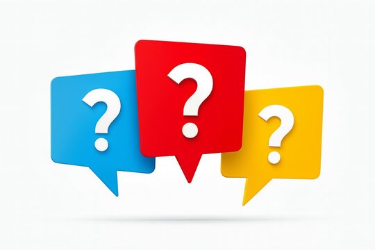 Multiple question marks in colorful speech bubbles - Powered by Adobe