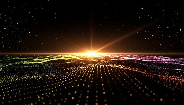 Abstract energy waves in vibrant pink, orange, and yellow particles flowing dynamically on a black background, evoking motion, fluidity, and digital elegance. - Powered by Adobe