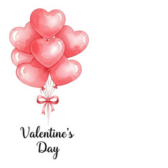 A cluster of pink heart shaped balloons tied with a ribbon for valentines day celebration isolated on transparent background