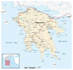 Road map of the Greek island of Peloponnese