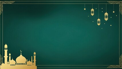 Obraz premium Green background with gold mosque silhouette and lanterns ramadan kareem 2026 2027 background 4k ultra hd download
