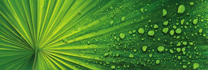 Obraz premium Vibrant Tropical Palm Leaf Pattern With Sunlight Filtering Through and Dewdrops in Lush Emerald Greens Perfect for Summer Getaway Themes and Resort Promotions
