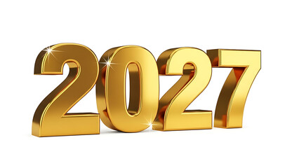Happy New Year 2027 Gold 3D Numbers Isolated On White