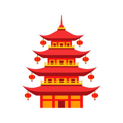 Fototapeta premium Chinese Pagoda Temple with Red Lanterns.