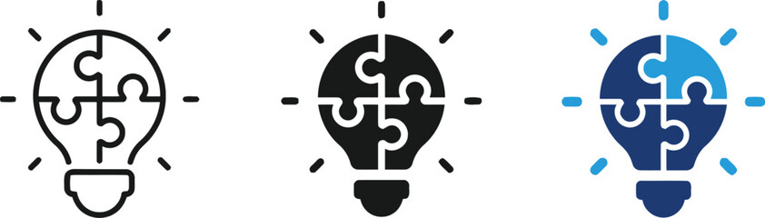 lightbulb, jigsaw, puzzle, thinking, idea, innovation, solution, mind, brain, mental, health, intelligence, creative thinking, knowledge, education, icon, vector, design, illustration, symbol, graphic
