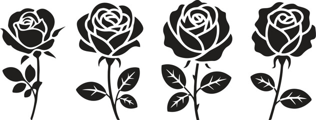 rose, flower, silhouette, vector, floral, plant, nature, garden, romantic, elegant, decoration, design, symbol, graphic, illustration, clip art, drawing, art, outline, black, shape, icon, botanical, b © Baizid