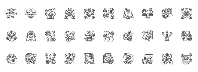 Strategic Alliance line style icon set. Containing Personal Branding, Best Partnership, Team Collaboration, Joint Venture, Cooperative Agreement