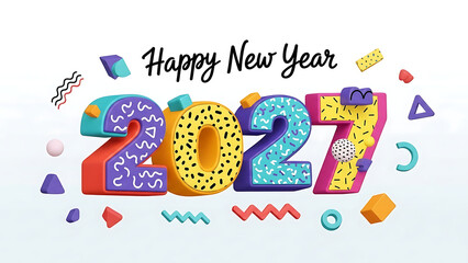 Happy New Year 2027 Creative Illustration for Kids and Fun Events
